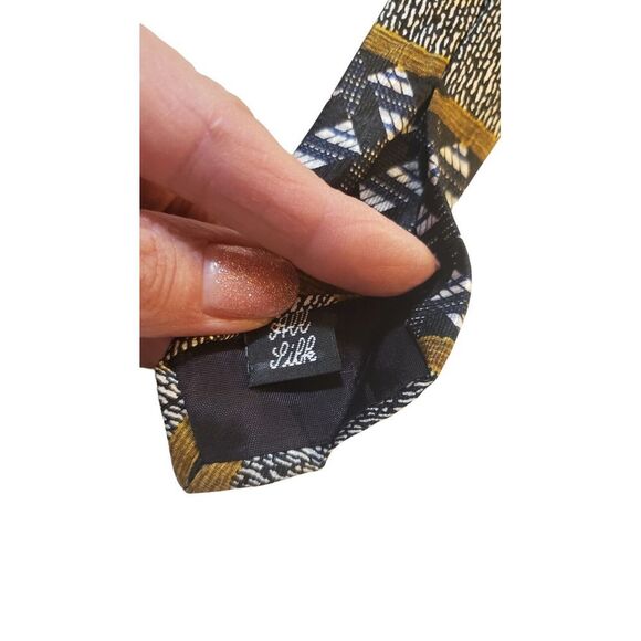 Vintage Les Impromptus Paris Tie Mens Black Geometric Stripes‎ Silk Long Necktie - Picture 8 of 11